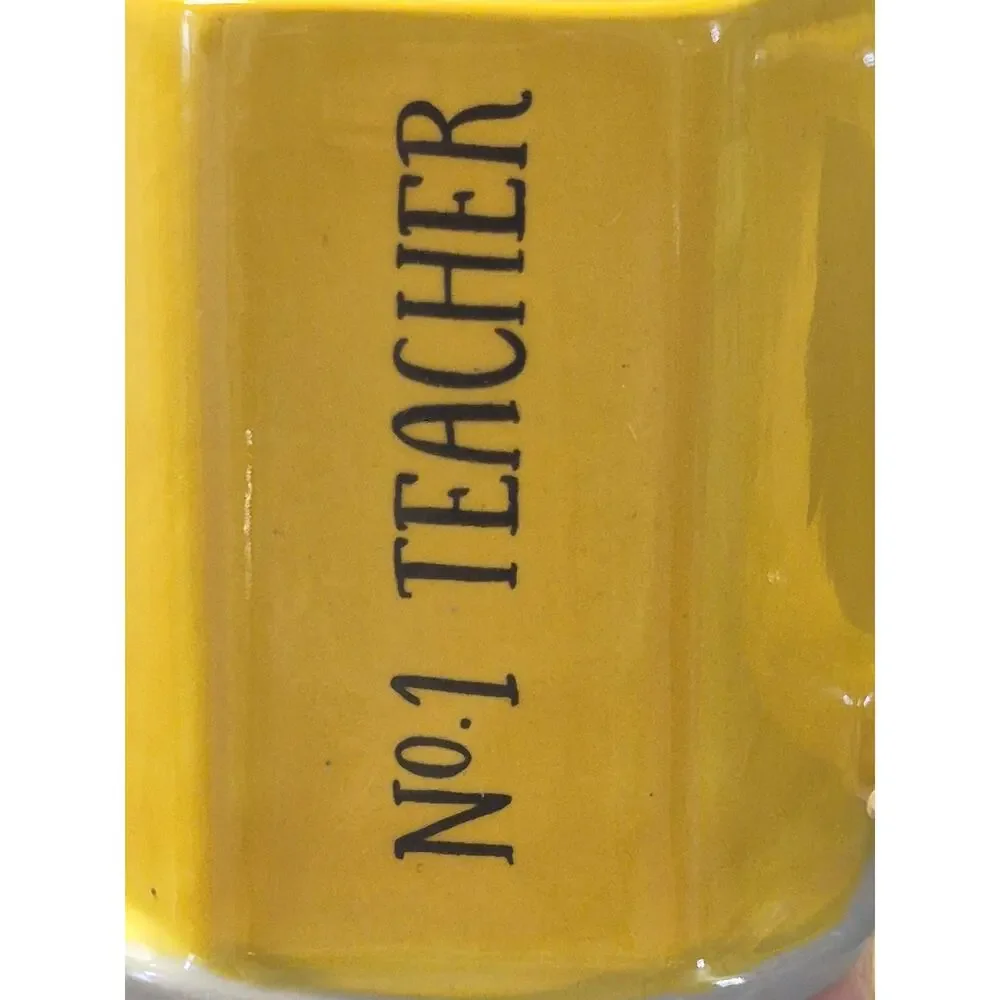 Target No. 1 Teacher Ceramic Coffee Mug 14 fl oz Yellow w/ Pink Base Novelty s5